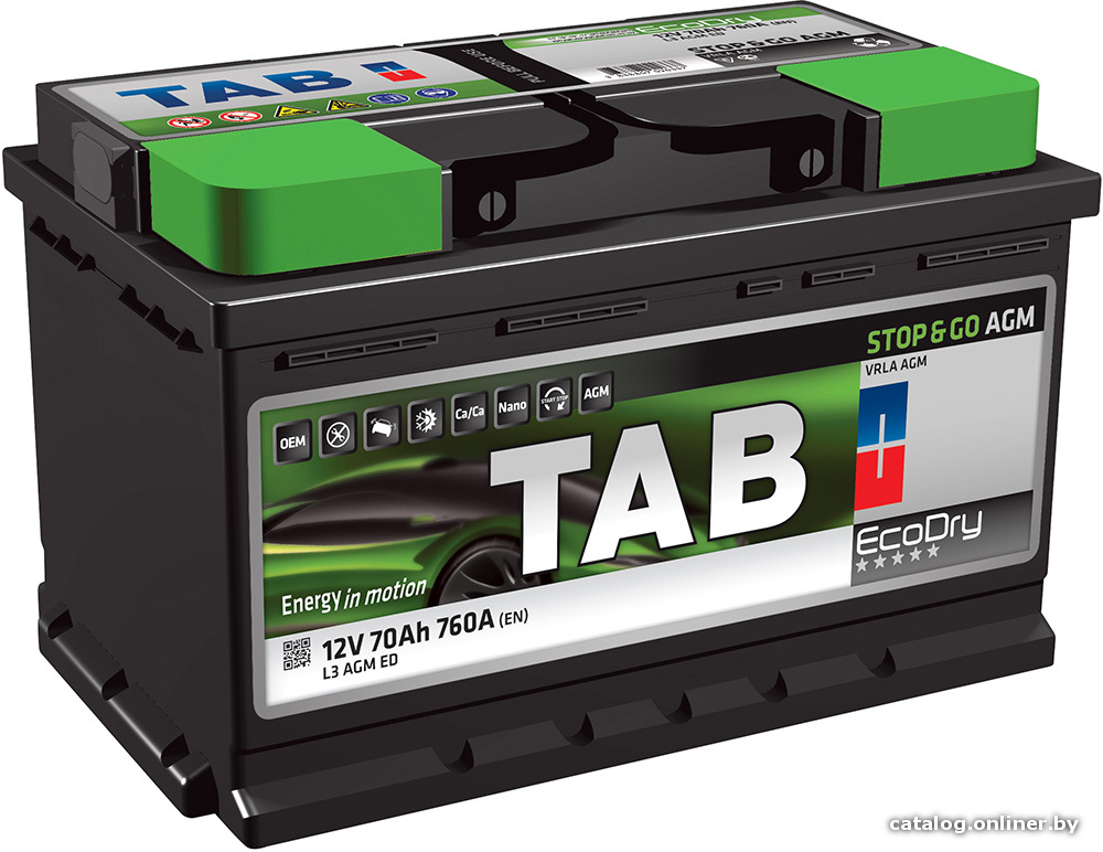 Автомобильный аккумулятор TAB Stop & Go AGM (70 А·ч) (213070)