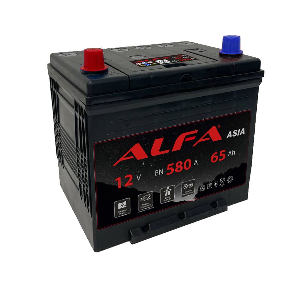 Аккумулятор ALFA Asia 65 JL+ с бортом.